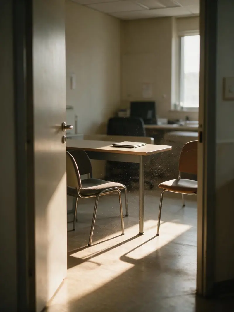 Sala de atendimento vazia ao fim da tarde
